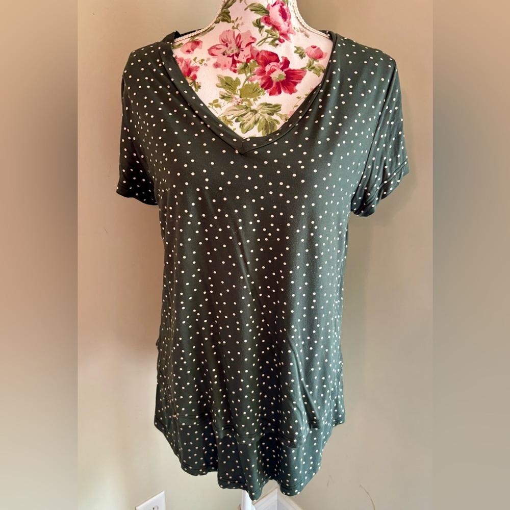 Latched Mama Olive Green Polka Dot Short Sleeve Tee